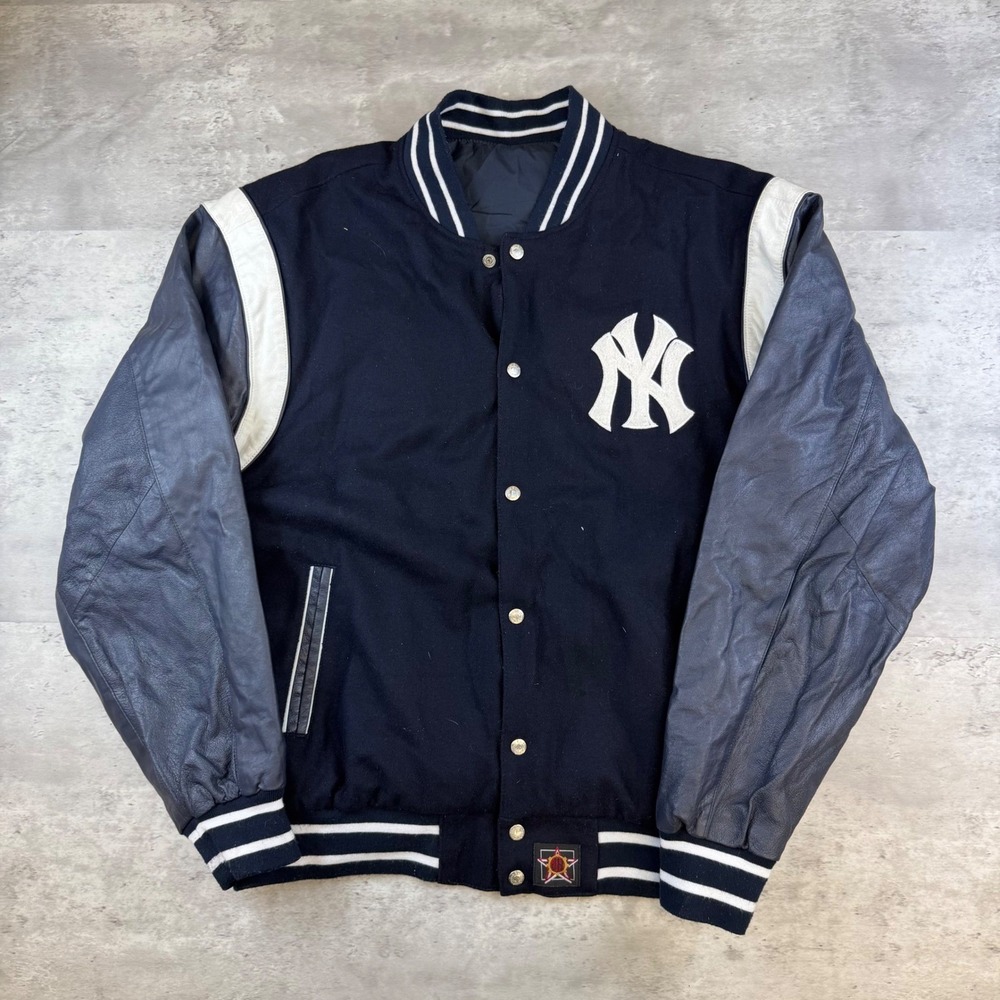 Classic Navy & Gray Varsity Jacket with White Accents